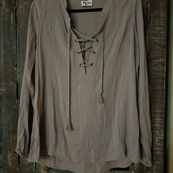 Show Me Your Mumu Thatcher Tie Top Tunic Brown Lace-Up Boho Hippie X-Small - Picture 2 of 5